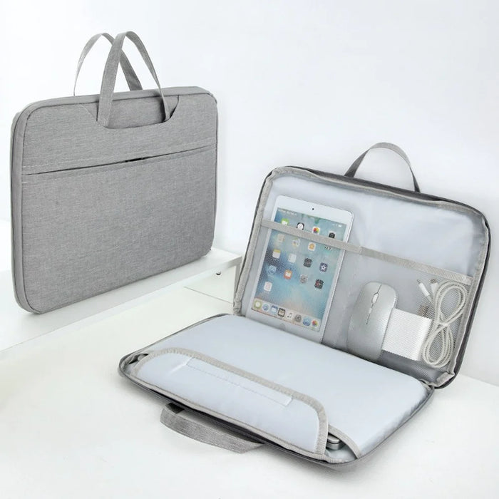Laptop Bag for 13.3 inch Notebook 180 Degree Fully Opening Handle Business Style Computer Handbag with Front-Zip Pocket - Grey - 2