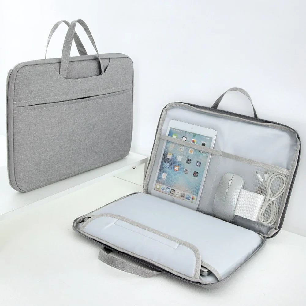 Laptop Bag for 15.6 inch Notebook 180 Degree Fully Opening Handle Business Style Computer Handbag with Front-Zip Pocket - Grey - 2