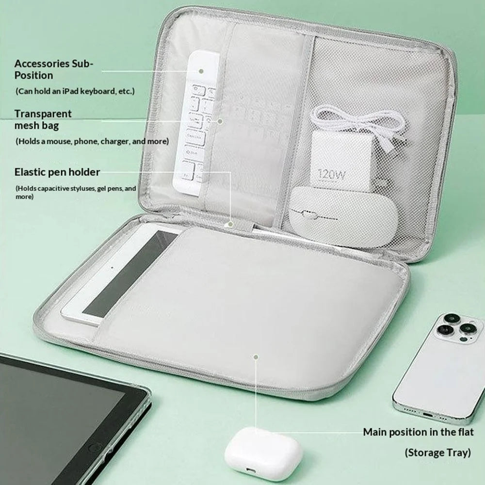 Laptop Sleeve Bag for 12.9 inch Tablet 180-degree Full Opening Portable Storage Organizer with Mouse Pad Function - Grey - 2