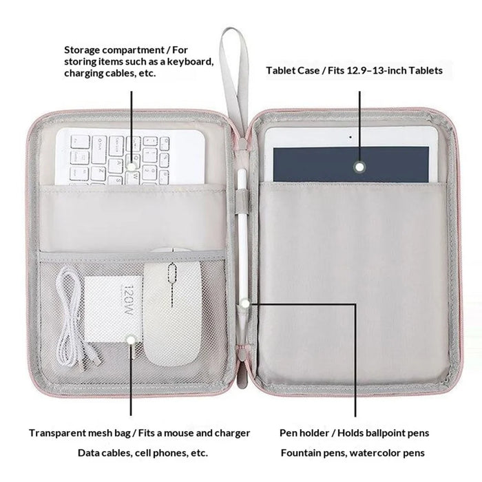 Laptop Sleeve Bag for 13.3 inch Tablet 180-degree Full Opening Portable Storage Organizer with Mouse Pad Function - Grey - 4