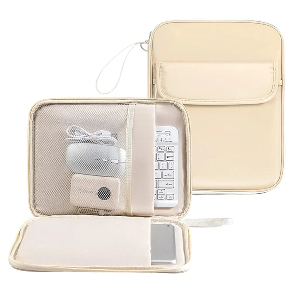 Laptop Bag 11 inch 180-Degree Full-Open Design Tablet Case PU Leather Shockproof Portable Computer Sleeve - Beige - 1