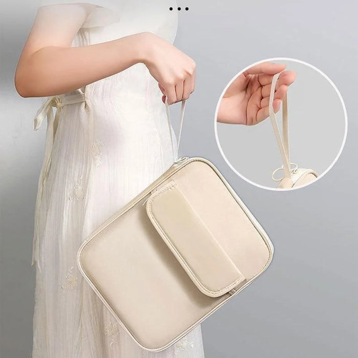 Laptop Bag 11 inch 180-Degree Full-Open Design Tablet Case PU Leather Shockproof Portable Computer Sleeve - Beige - 7