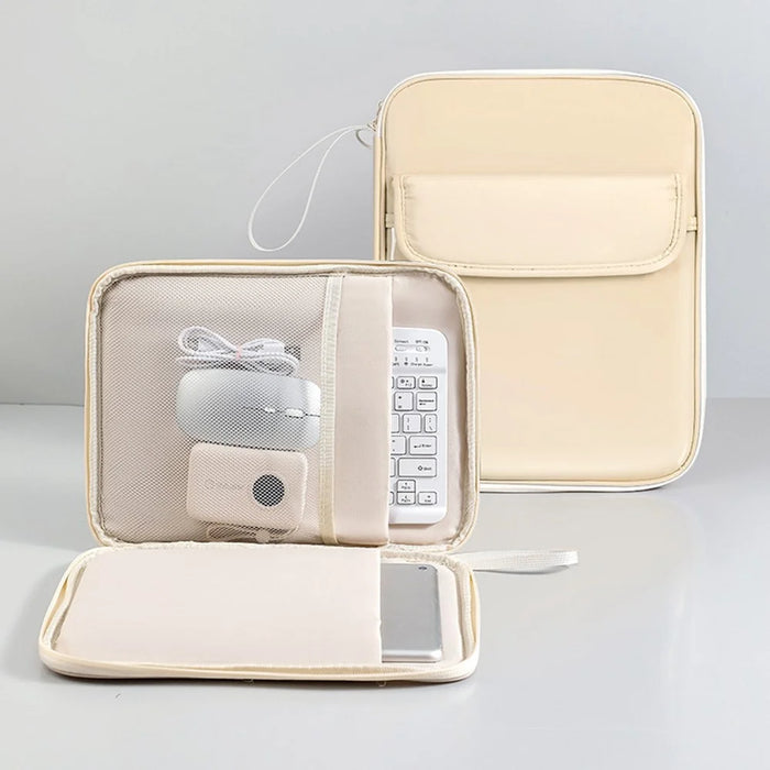 Laptop Bag 13 inch 180-Degree Full-Open Design Tablet Case PU Leather Shockproof Portable Computer Sleeve - Beige - 2