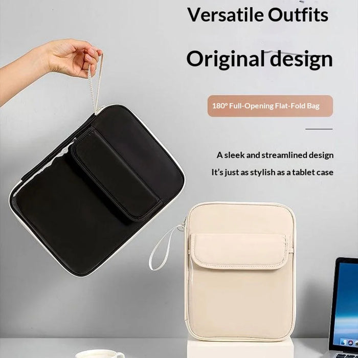 Laptop Bag 13 inch 180-Degree Full-Open Design Tablet Case PU Leather Shockproof Portable Computer Sleeve - Beige - 3