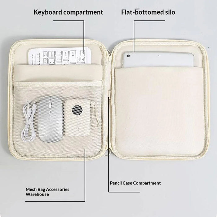 Laptop Bag 13 inch 180-Degree Full-Open Design Tablet Case PU Leather Shockproof Portable Computer Sleeve - Beige - 5