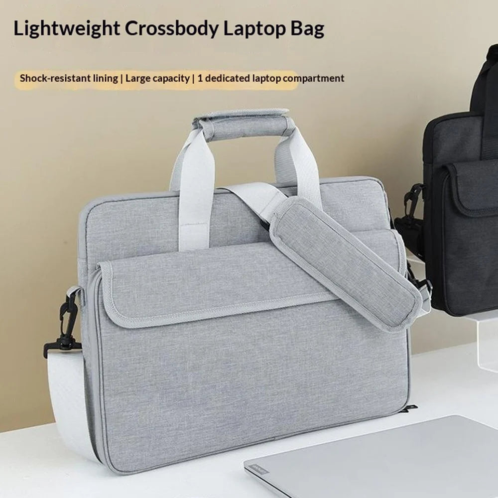 Crossbody Laptop Bag for 14 inch Notebook Magic Tape Closure Large Capacity Computer Tablet Bag with Adjustable Strap - Grey - 2
