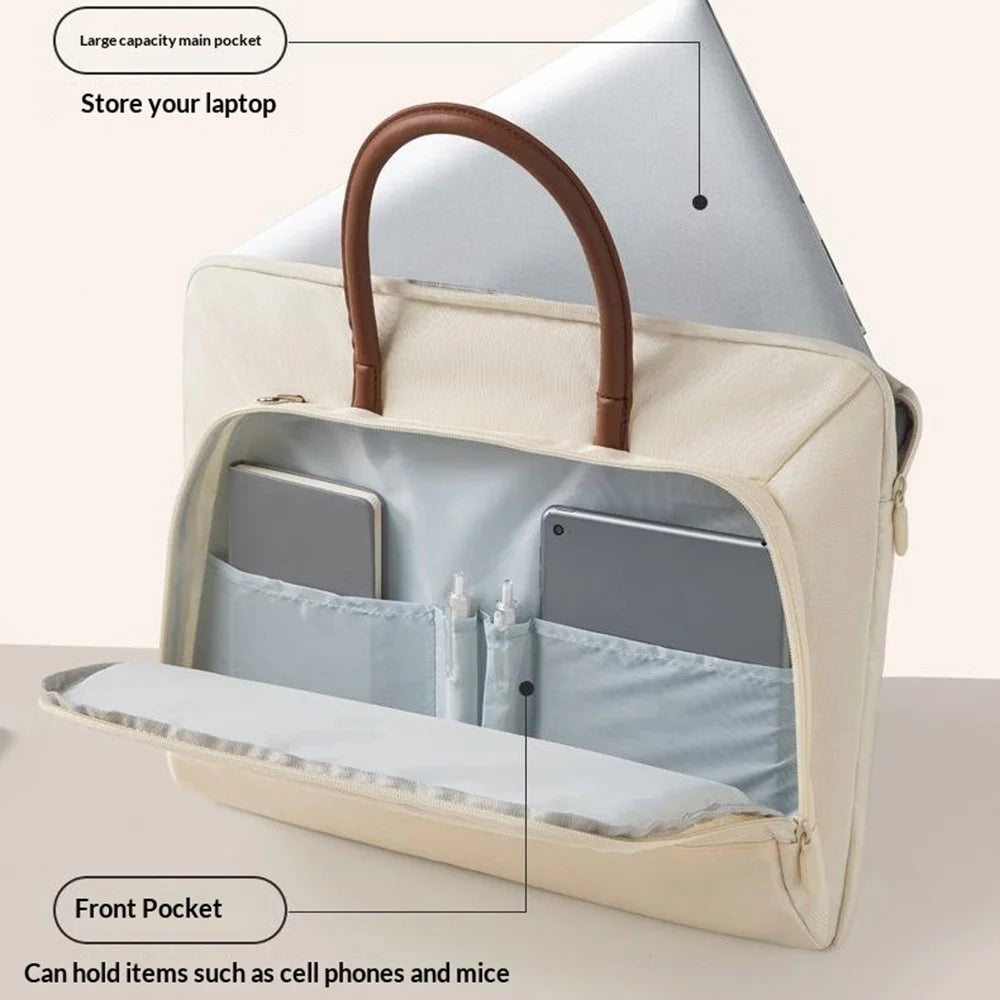 Laptop Bag 14-14.6 inch Urban Crossbody Tablet Messenger Bag Fleece-Lined Shockproof Protective Briefcase with Shoulder Strap - Beige - 4