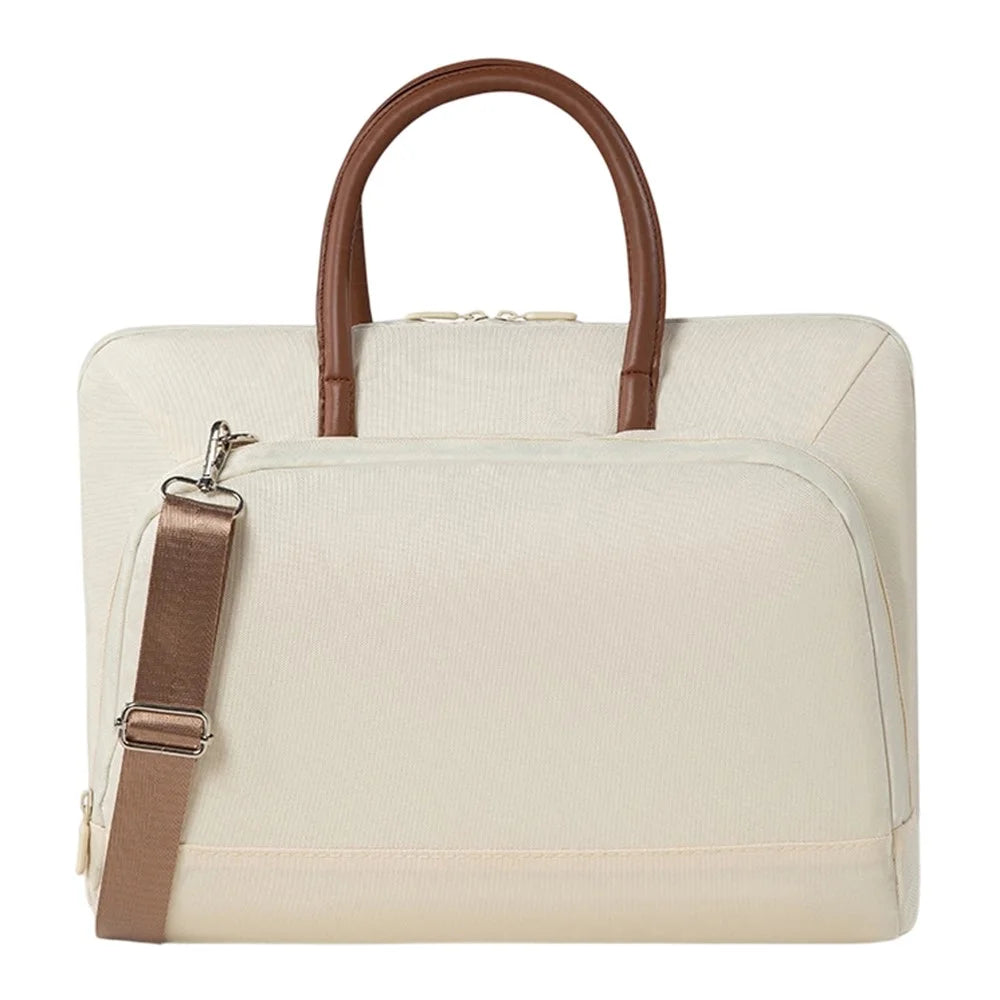 Laptop Bag 15-16 inch Urban Crossbody Tablet Messenger Bag Fleece-Lined Shockproof Protective Briefcase with Shoulder Strap - Beige - 1