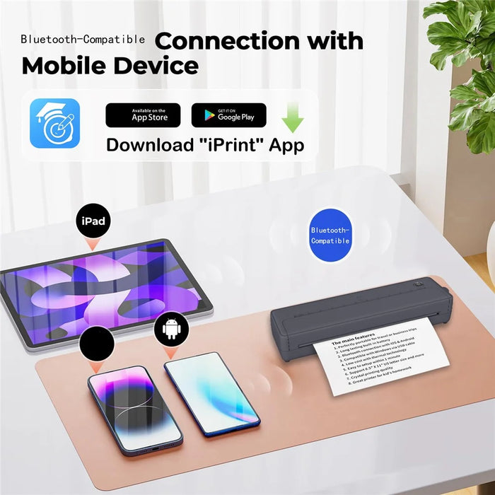X8 Portable A4 Thermal Printer 203DPI Inkless Bluetooth-compatible / USB Connection for Home Office - Black - 4