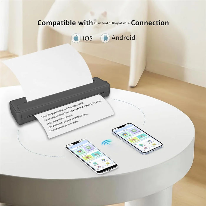 X8 Portable A4 Thermal Printer 203DPI Inkless Bluetooth-compatible / USB Connection for Home Office - Black - 7