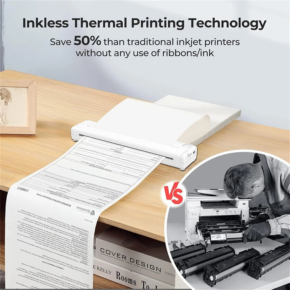 X9 Portable A4 Thermal Printer Bluetooth-compatible / USB Connection 203DPI Inkless Printer for Home Office - Black - 5