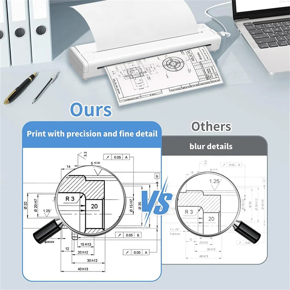 X9 Portable A4 Thermal Printer Bluetooth-compatible / USB Connection 203DPI Inkless Printer for Home Office - Black - 6