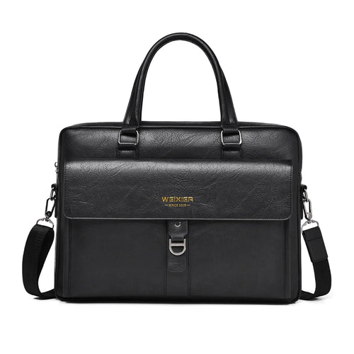 WEIXIER T665 Business Laptop Bag PU Leather Briefcase Waterproof Messenger Bag for 14 Inch Notebook - Black - 1