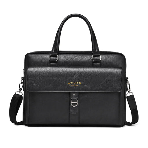 WEIXIER T665 Business Laptop Bag PU Leather Briefcase Waterproof Messenger Bag for 14 Inch Notebook - Black - 1