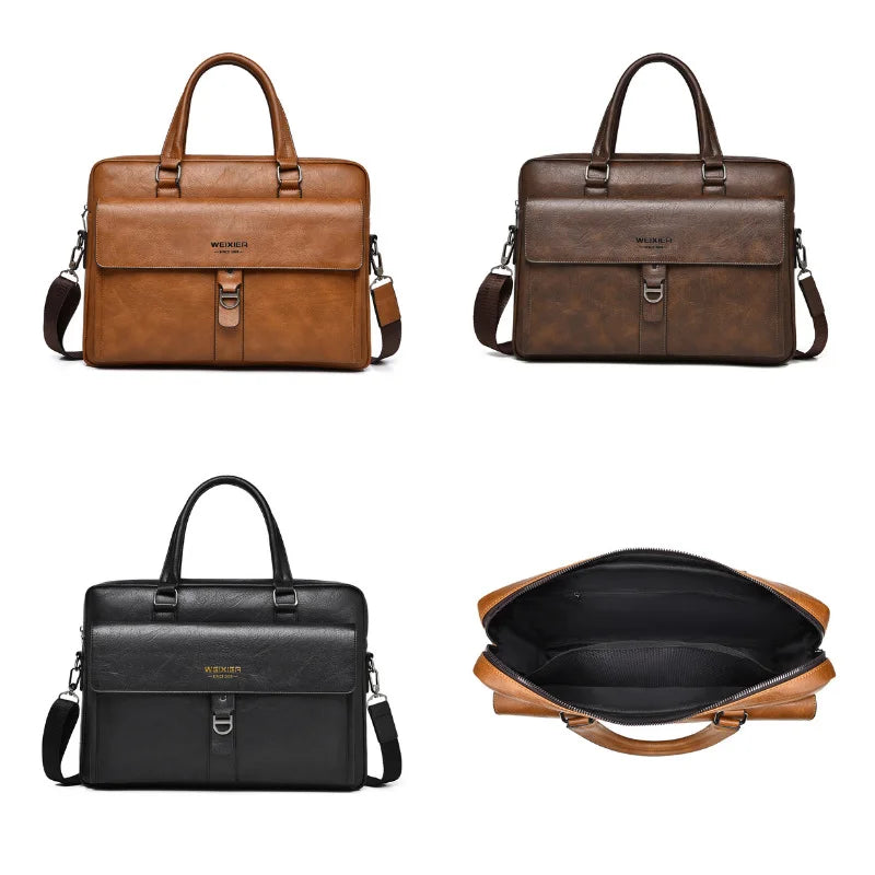 WEIXIER T665 Business Laptop Bag PU Leather Briefcase Waterproof Messenger Bag for 14 Inch Notebook - Black - 4