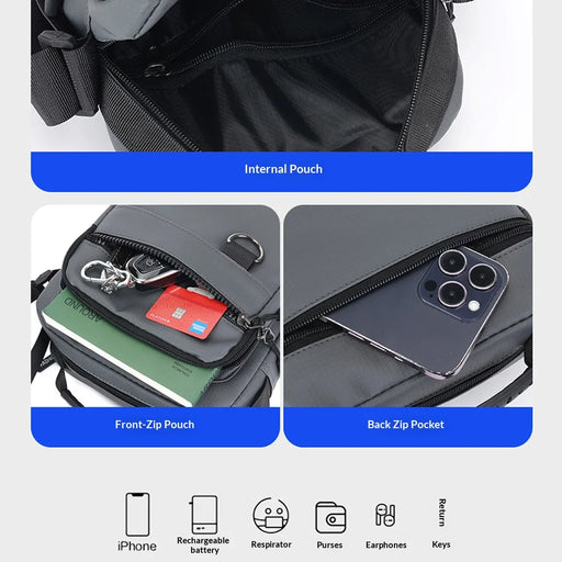 WEIXIER WD8047 Men Crossbody Bag Waterproof PU Leather Lightweight Business Shoulder Bag for Work Travel - Black - 2