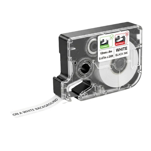 12mm Width Thermal Transfer PET Label Tape Waterproof Oil-Resistant for Marklife R15 Printer, Length: 8m - White Label With Black Text - 1