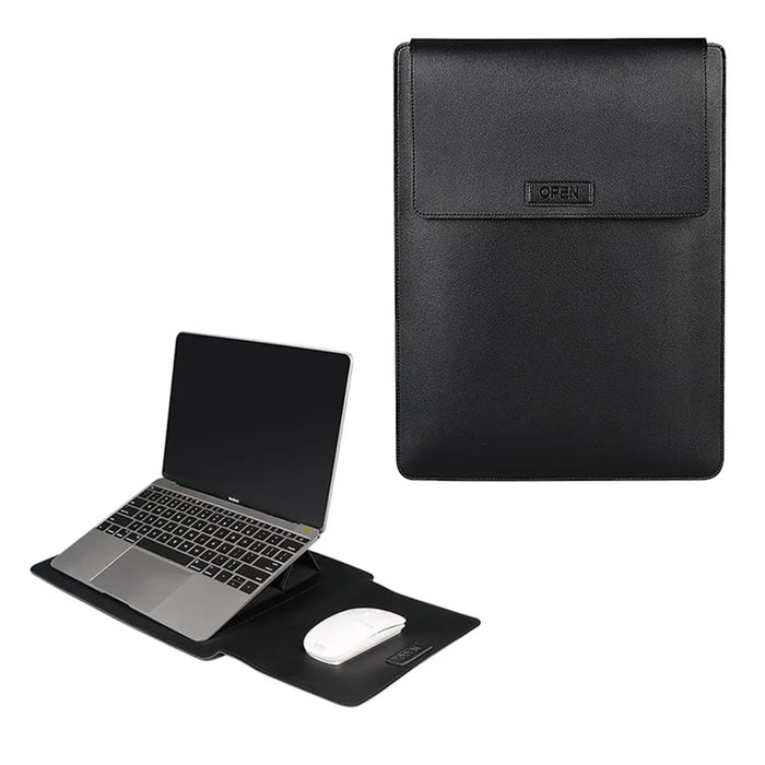 PU06 Waterproof PU Leather Foldable Laptop Riser Case for MacBook Huawei Xiaomi 13.3 Inch Notebook - Black - 1