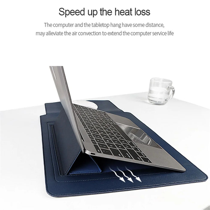 PU06 Waterproof PU Leather Foldable Laptop Riser Case for MacBook Huawei Xiaomi 13.3 Inch Notebook - Black - 4