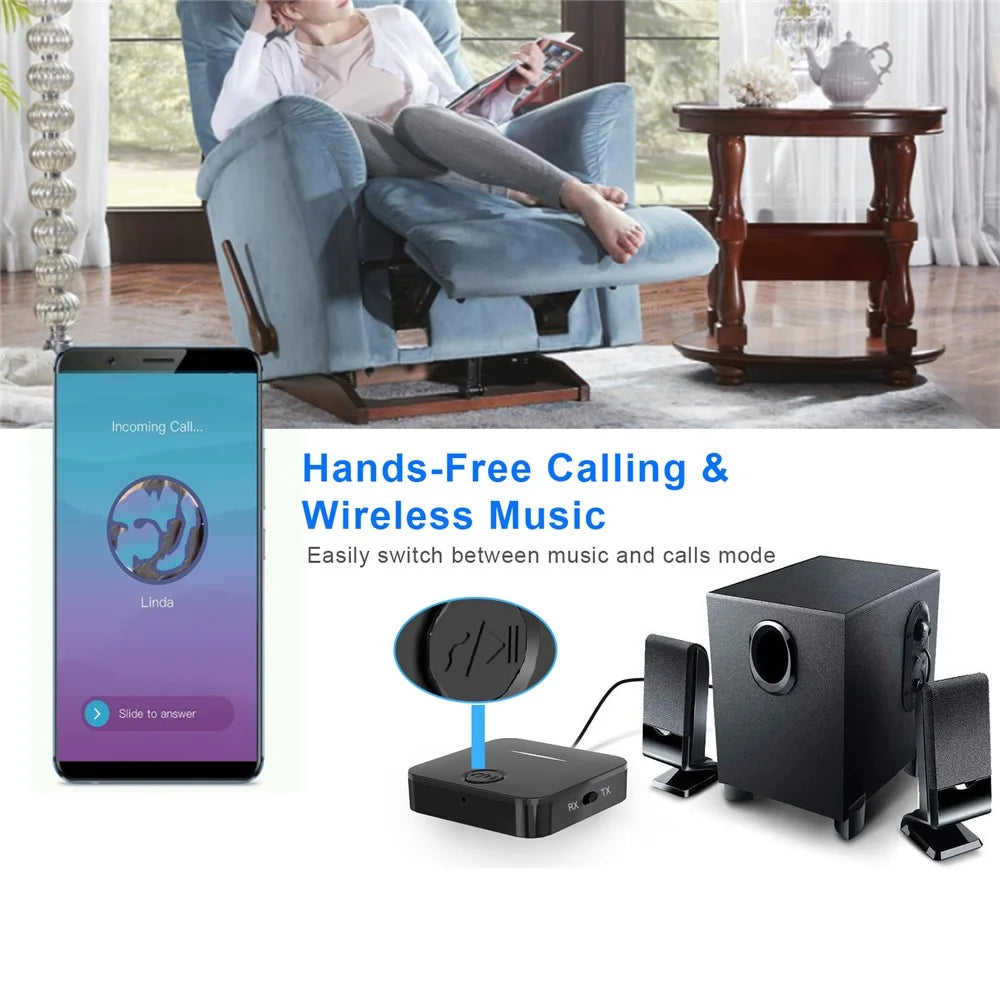 WB5 2 in 1 Bluetooth-compatible 5.0 Transmitter Receiver TV PC Car Speaker 3.5mm AUX Audio Adapter - 5