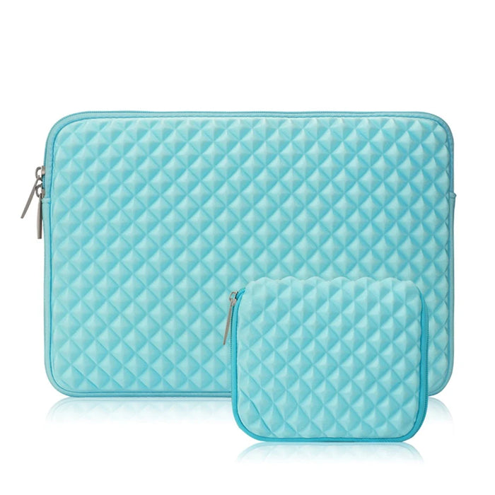 Solid Color Diamond Pattern Universal Laptop Carrying Sleeve Bag with Notebook Adapter Bag for 14-inch - 14.6-inch Laptop - Blue - 1
