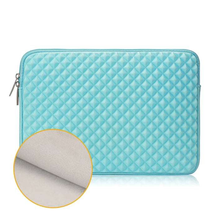 Solid Color Diamond Pattern Universal Laptop Carrying Sleeve Bag with Notebook Adapter Bag for 14-inch - 14.6-inch Laptop - Blue - 2