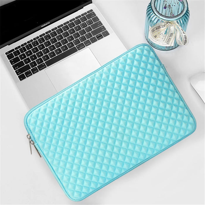Solid Color Diamond Pattern Universal Laptop Carrying Sleeve Bag with Notebook Adapter Bag for 14-inch - 14.6-inch Laptop - Blue - 3