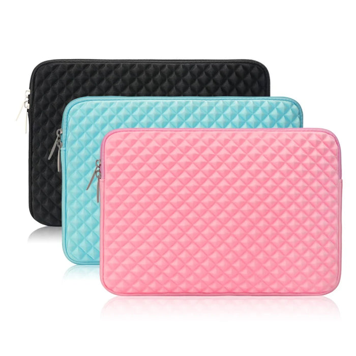 Solid Color Diamond Pattern Universal Laptop Carrying Sleeve Bag with Notebook Adapter Bag for 14-inch - 14.6-inch Laptop - Blue - 4