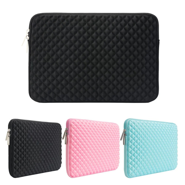 Solid Color Diamond Pattern Universal Laptop Carrying Sleeve Bag with Notebook Adapter Bag for 14-inch - 14.6-inch Laptop - Blue - 6