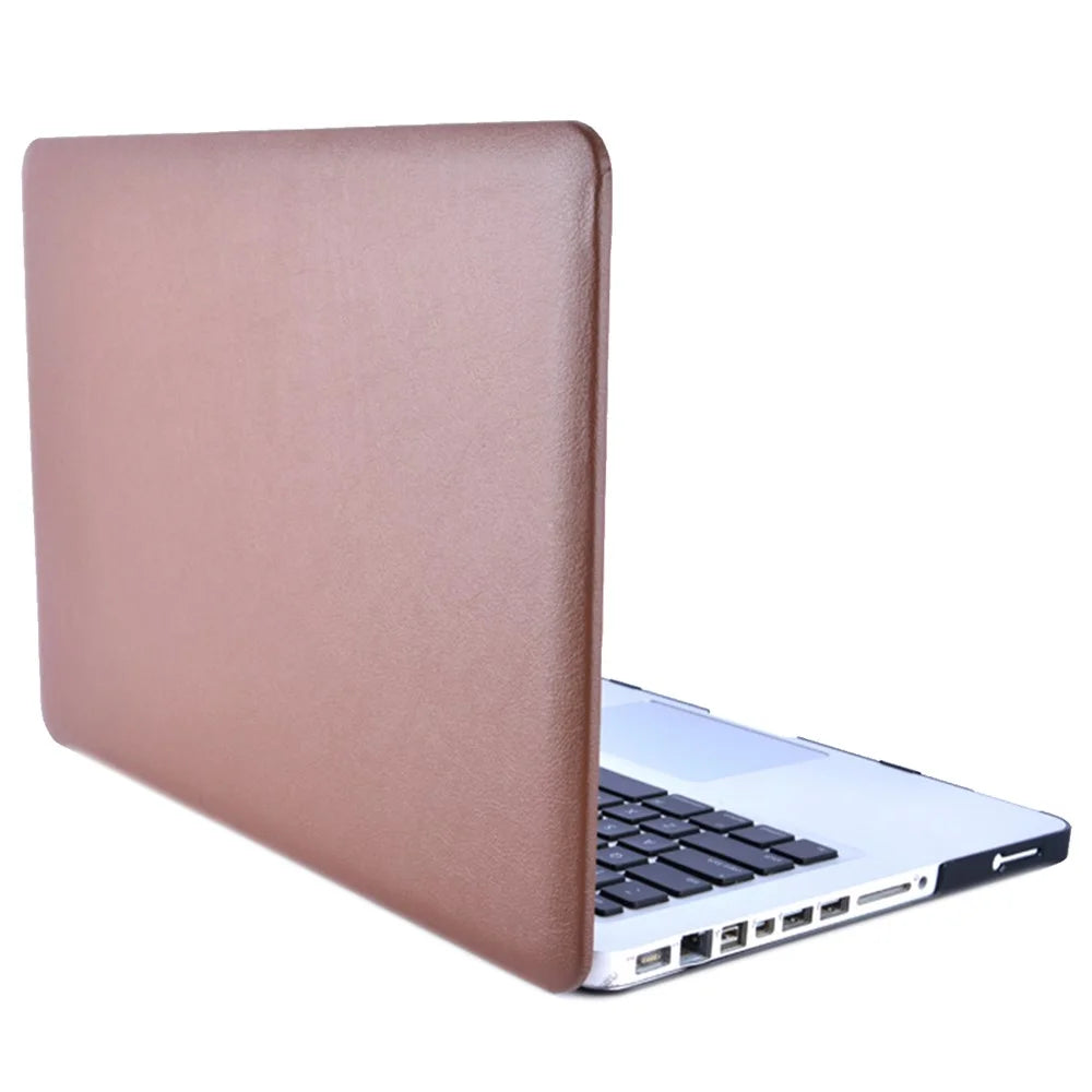 Anti-scratch PU Leather Coated PC Protective Case with Hollow-out Bottom for MacBook Air 13.3-inch (A1932/A2179/A2337) - Brown - 1