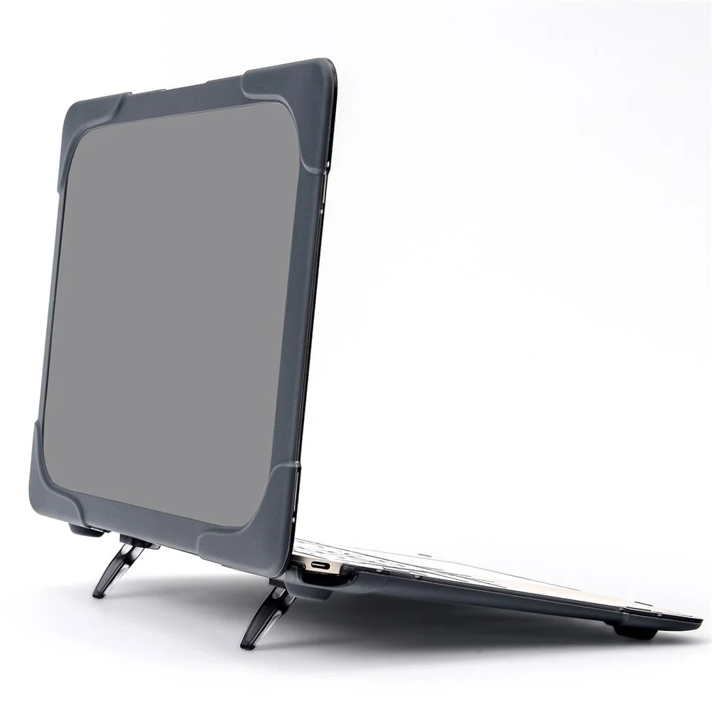 Drop-proof Supporting Stand Design Hard PC Laptop Case Well-protected Notebook Cover for MacBook Retina 12'' A1534 / A1931 - Grey - 1