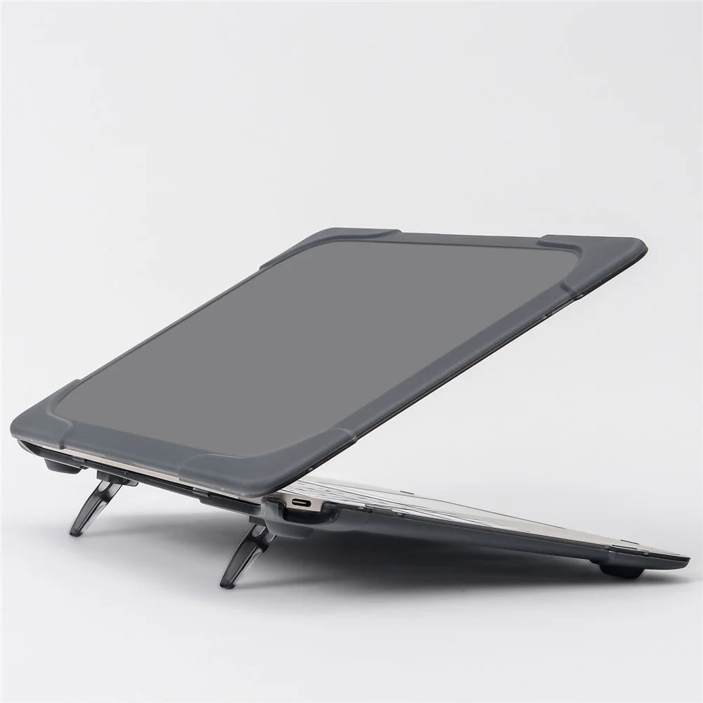 Drop-proof Supporting Stand Design Hard PC Laptop Case Well-protected Notebook Cover for MacBook Retina 12'' A1534 / A1931 - Grey - 5