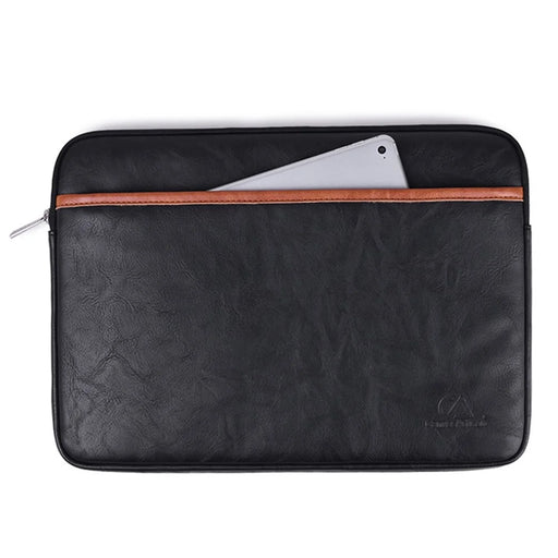 CANVASARTISAN L18-06 13-inch Fashionable Laptop Sleeve Laptop Simple Style PU Leather Carrying Pouch Bag - Black / Brown - 1