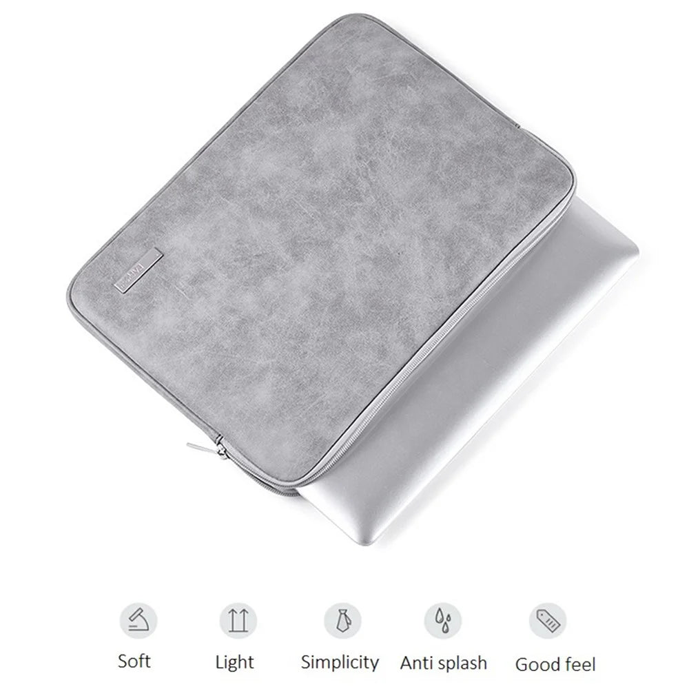 CANVASARTISAN L11-03 11 inch Shockproof Lining Laptop Case PU Leather Laptop Pouch Zipper Carrying Bag Computer Protective Storage Bag - Light Grey - 3
