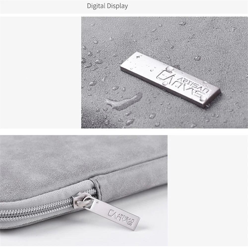 CANVASARTISAN L11-03 15-inch Slim Zipper Laptop Case Shockproof PU Leather Laptop Pouch Computer Carrying Bag - Light Grey - 6
