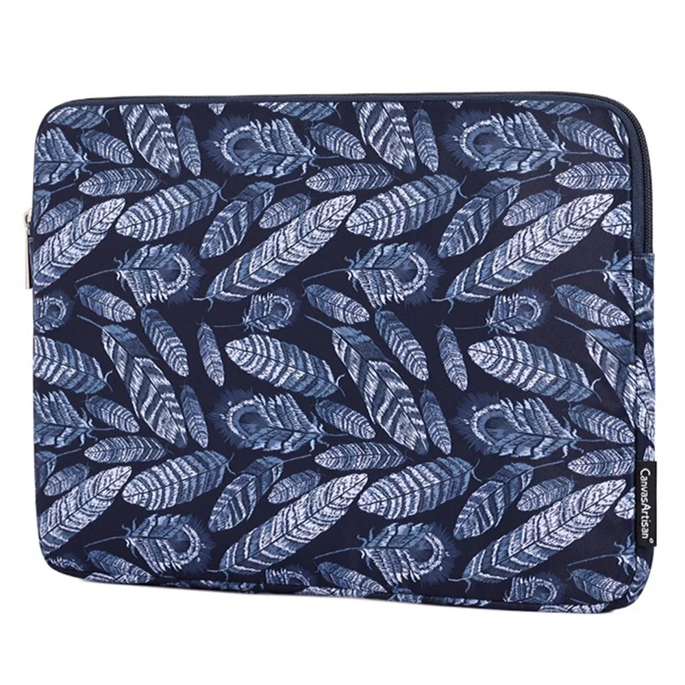 CANVASARTISAN H4-03 Leaves Pattern Zipper Laptop Sleeve Shockproof Lining Canvas Carrying Bag for 11-inch Notebook - 1
