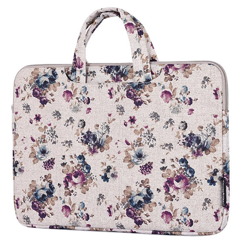 CANVASARTISAN H2-B02 Flower Pattern Zipper Laptop Sleeve Carrying Bag Handbag for 13-inch Notebook - Khaki - 1