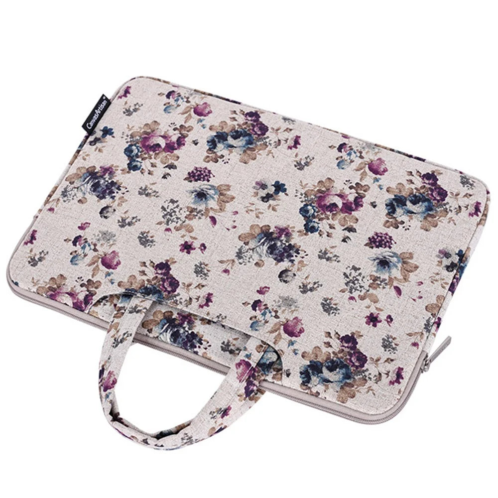 CANVASARTISAN H2-B02 Flower Pattern Zipper Laptop Sleeve Carrying Bag Handbag for 13-inch Notebook - Khaki - 4