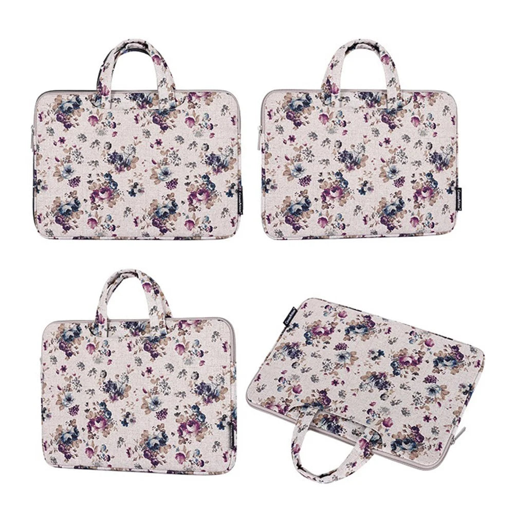 CANVASARTISAN H2-B02 Flower Pattern Zipper Laptop Sleeve Carrying Bag Handbag for 13-inch Notebook - Khaki - 6