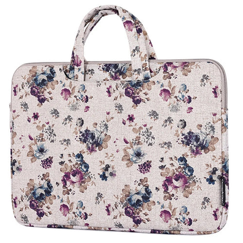 CANVASARTISAN H2-B02 Flower Pattern Notebook Sleeve Laptop Handbag Carrying Bag for 12-inch Laptop - Khaki - 1