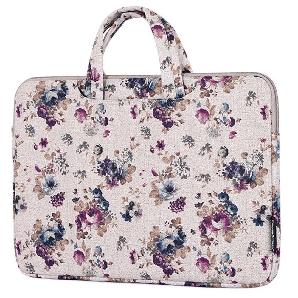 CANVASARTISAN H2-B02 Flower Pattern Notebook Sleeve Laptop Handbag Carrying Bag for 12-inch Laptop - Khaki - 1