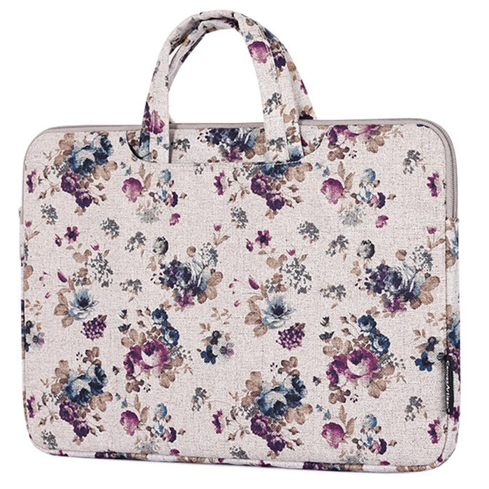 CANVASARTISAN H2-B02 Flower Pattern Notebook Sleeve Laptop Handbag Carrying Bag for 12-inch Laptop - Khaki - 1