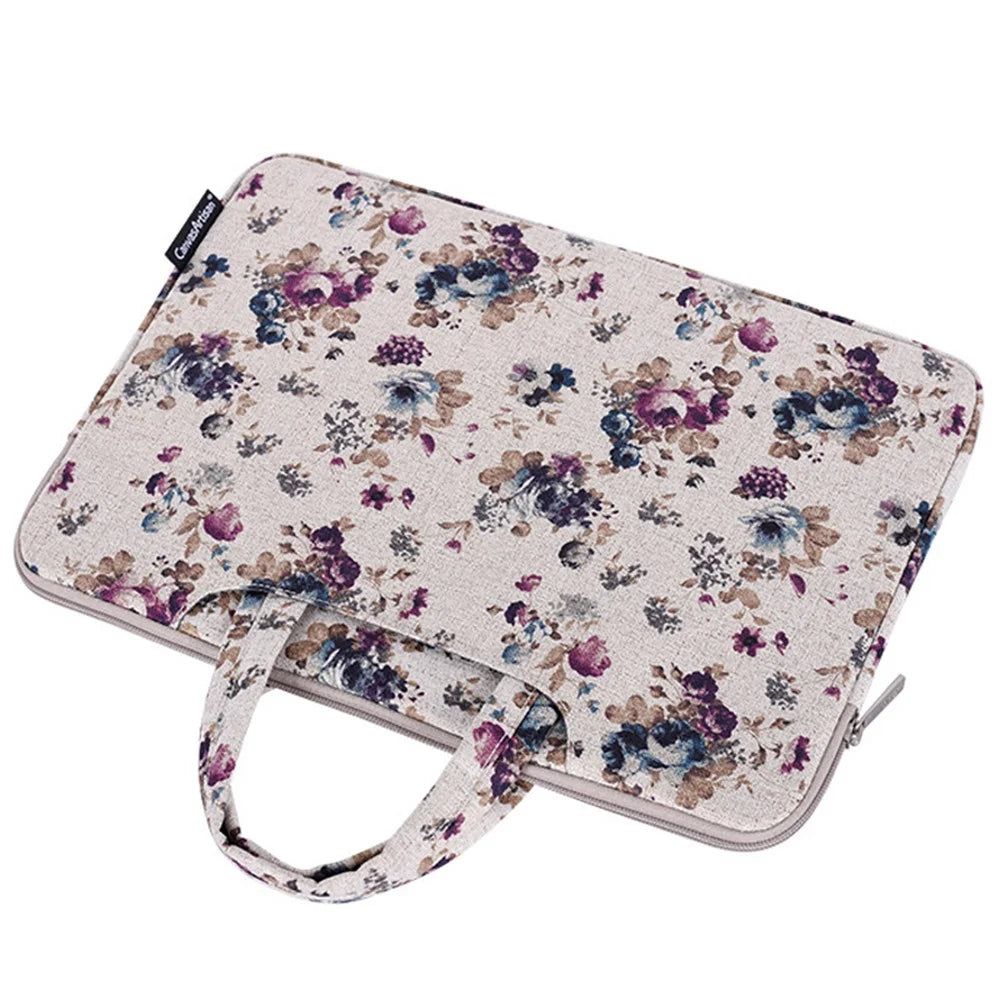 CANVASARTISAN H2-B02 Flower Pattern Notebook Sleeve Laptop Handbag Carrying Bag for 12-inch Laptop - Khaki - 3