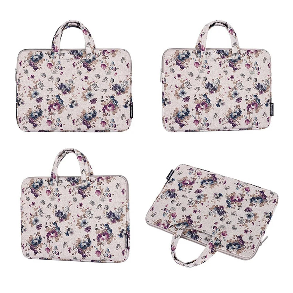 CANVASARTISAN H2-B02 Flower Pattern Notebook Sleeve Laptop Handbag Carrying Bag for 12-inch Laptop - Khaki - 5
