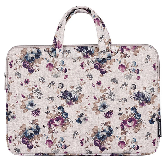 CANVASARTISAN H2-B02 Flower Pattern Notebook Sleeve Laptop Handbag Carrying Bag for 12-inch Laptop - Khaki - 6
