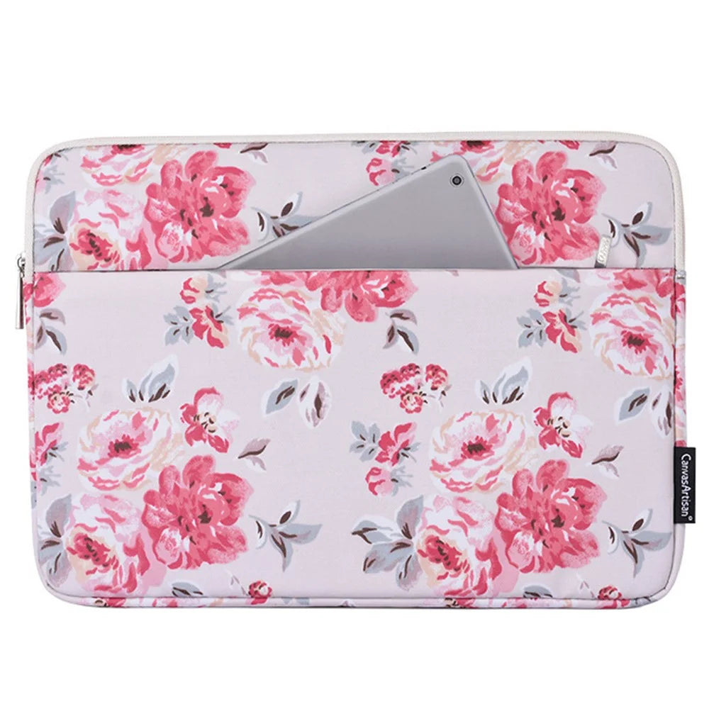 CANVASARTISAN H10-11 Rose Flower Pattern Laptop Liner Bag PU Leather Storage Pouch for 15-inch Notebook - 1