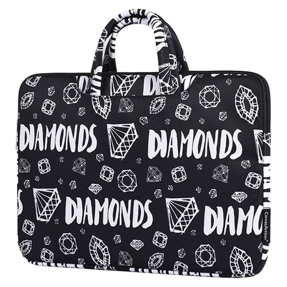 CANVASARTISAN H15-B01 Laptop Sleeve Diamond Pattern Handbag Carrying Case for 12-inch Notebook - Black - 1