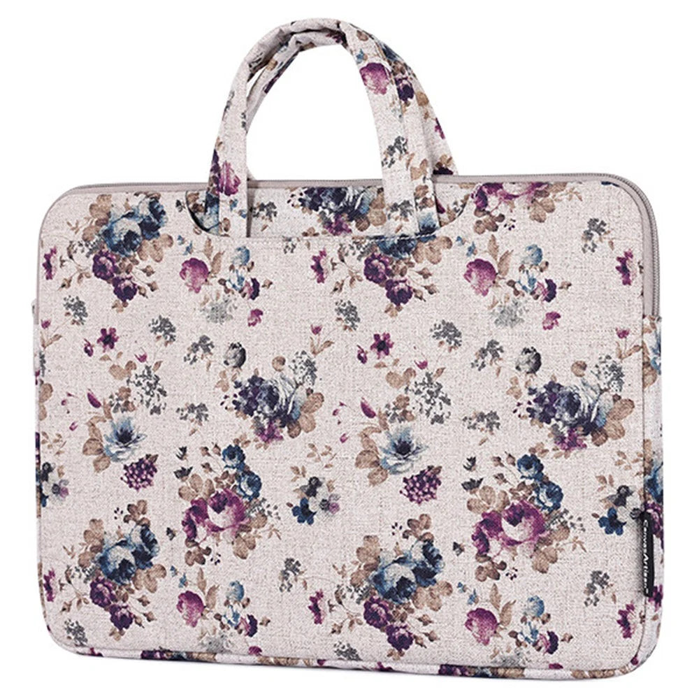 CANVASARTISAN H2-B02 15-inch Canvas Travel Laptop Handbag Portable Flower Pattern Notebook Carrying Case - 1