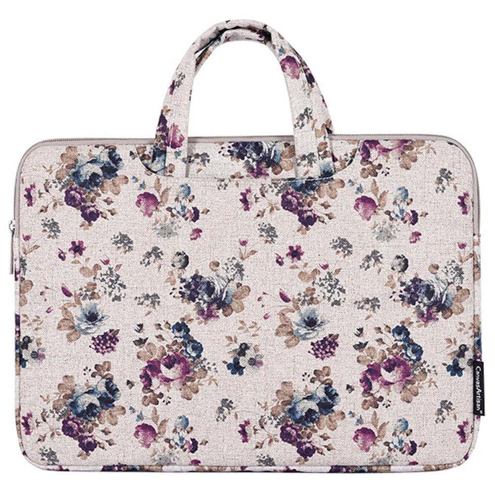 CANVASARTISAN H2-B02 15-inch Canvas Travel Laptop Handbag Portable Flower Pattern Notebook Carrying Case - 2