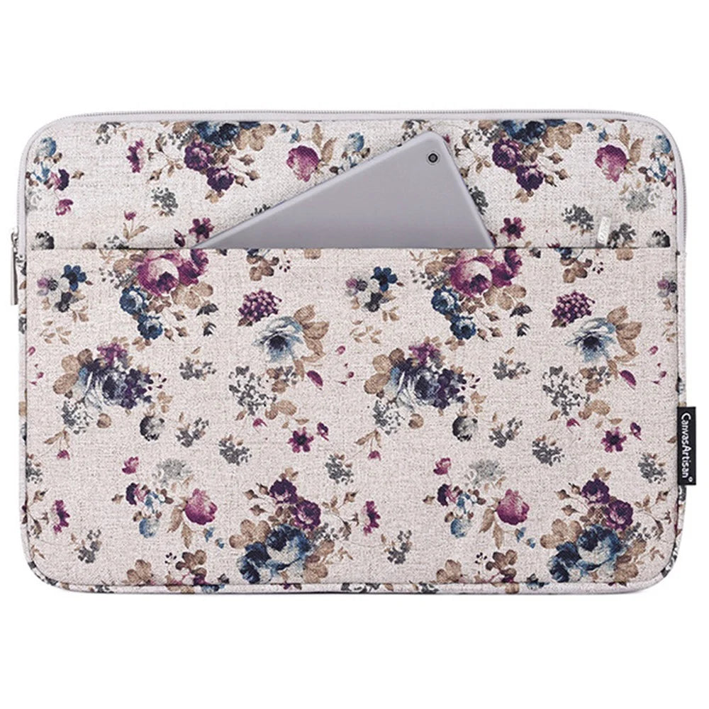 CANVASARTISAN H2-12 Flower Pattern Canvas Laptop Liner Bag Slim Zipper Storage Pouch for 11-inch Notebook - 1